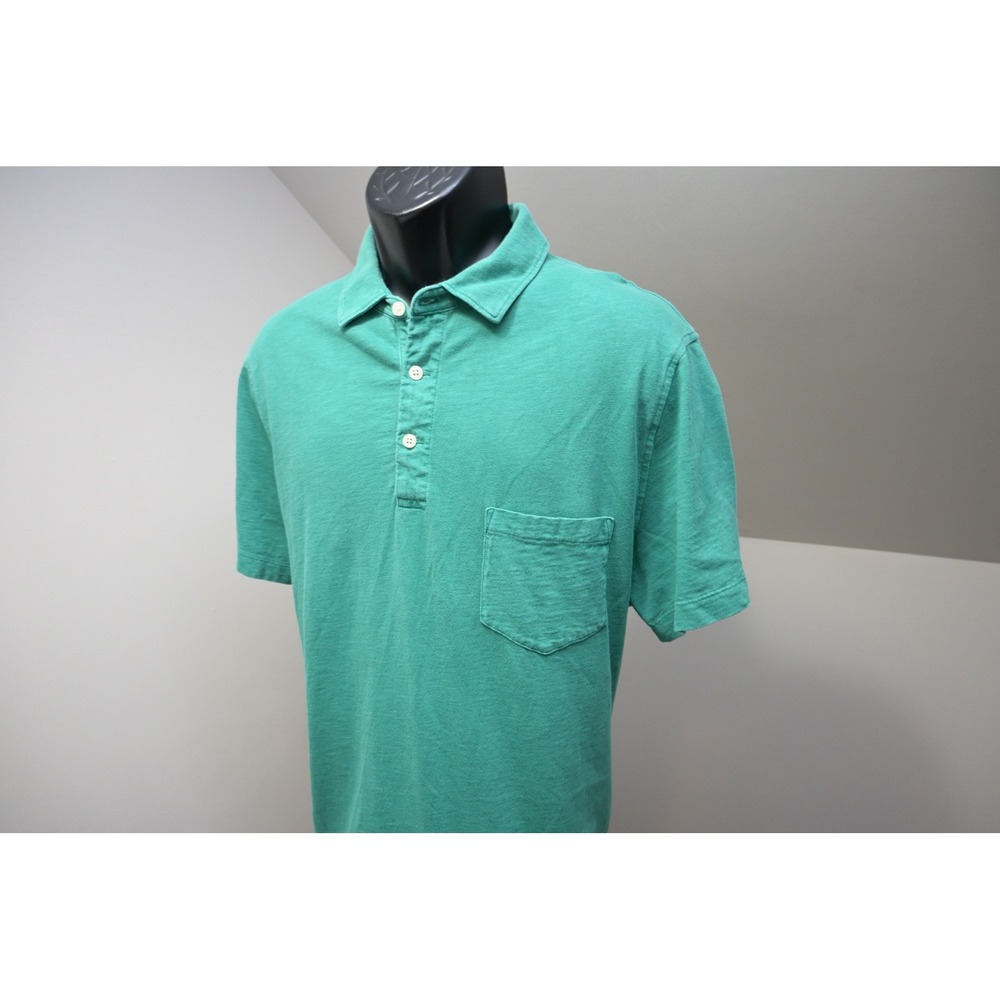 J.Crew Polo Shirt Mens XL Green Garment Dyed Slub Cotton Pocket Excellent